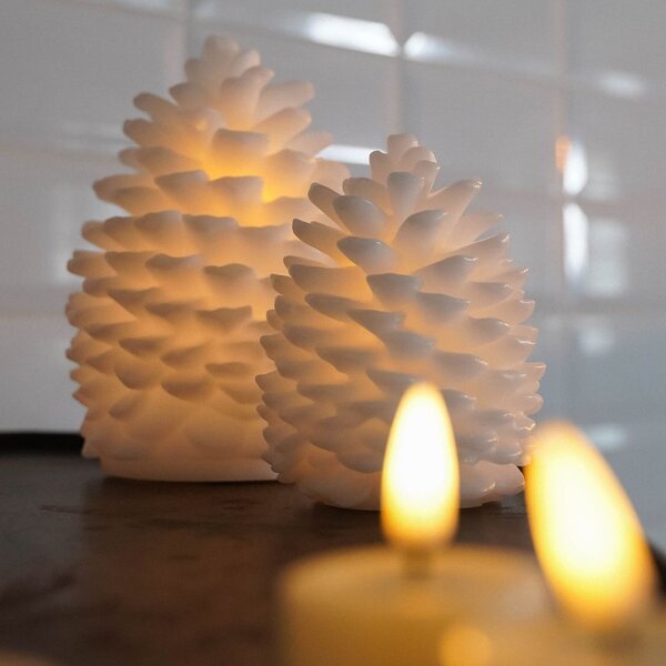 DECOLED LED svíčka z pravého vosku na baterii, šiška, ø 10 × 13 cm, bílá, CR2032