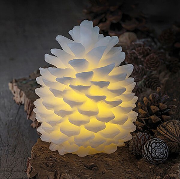 DECOLED LED svíčka z pravého vosku na baterii, šiška, ø 10 × 13 cm, bílá, CR2032