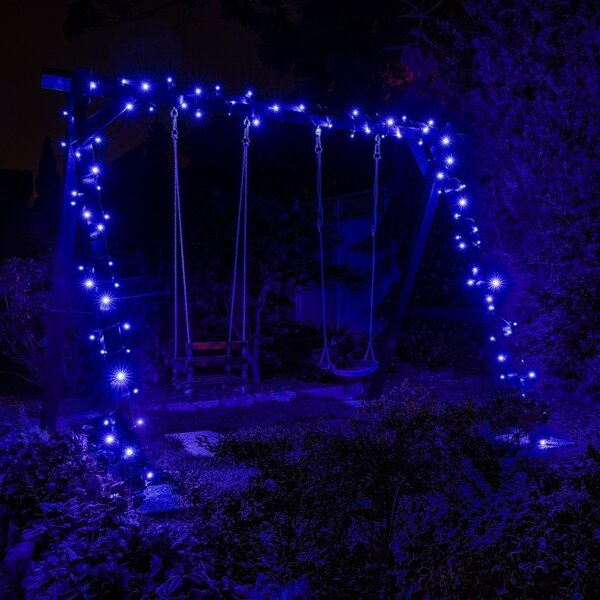 DECOLED Easy Fix LED světelný řetěz, 20 m, venkovní, modrá, 120 diod, černý kabel, IP67
