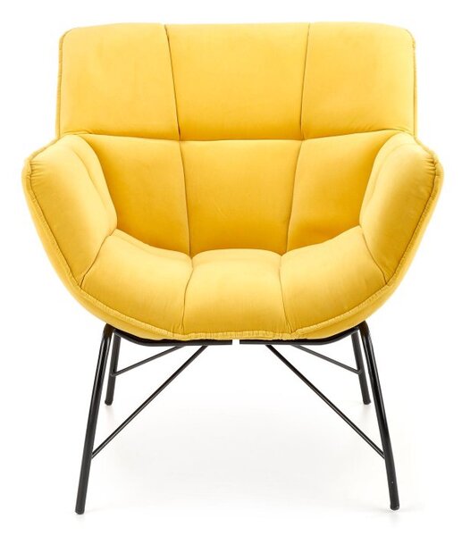 Designové křeslo BELTON — kov, látka, žlutá