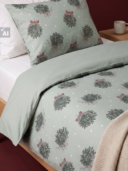 Sinsay - Vánoční ložní souprava se vzorem jmelí a mašlí - zelená