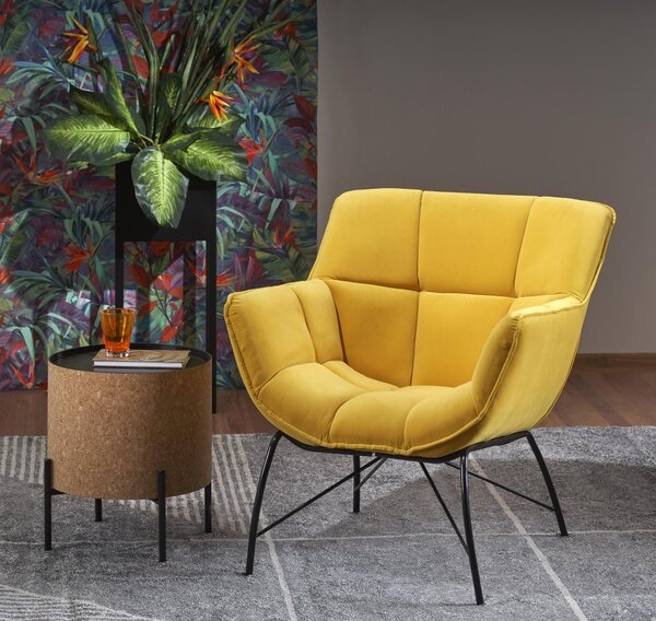 Designové křeslo BELTON — kov, látka, žlutá