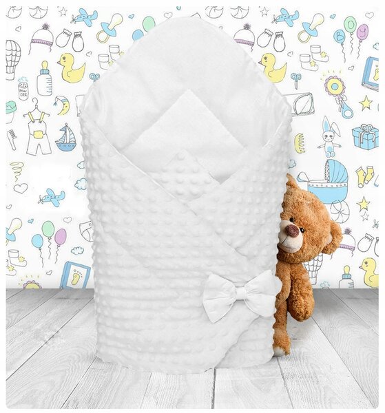 Oboustranná zavinovačka pro miminka 80x80 cm BABYMAM PREMIUM - Sněhově bílá s bílou minky