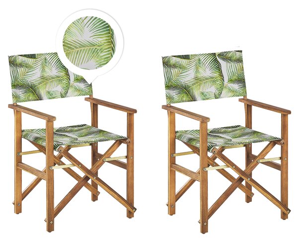 Sada 2 zahradních židlí a náhradních potahů světlé akáciové dřevo/motiv tropických listů CINE