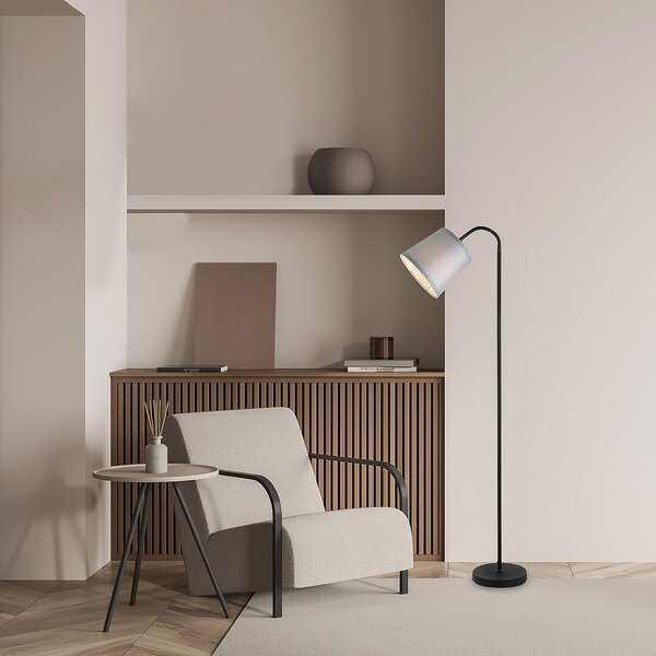 Rabalux Černá stojací lampa Godric s šedým stínidlem pro žárovku E27 6639