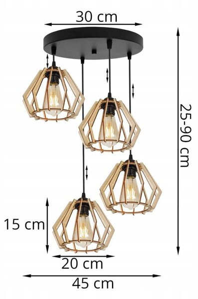 Závěsné svítidlo Timber, 4x dřevěné stínítko