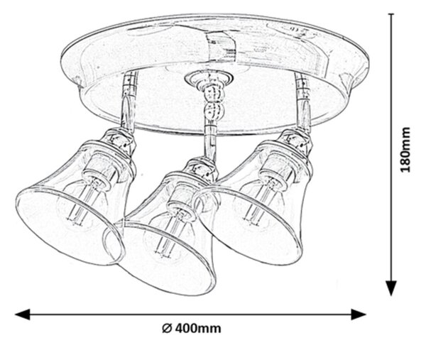 Rabalux 3210 ANTOINE -Sropní svítidlo do koupelny v retro stylu, 3 x E14, IP44, Ø 40cm (Stropní koupelnový lustr v lesklém chromu, bez vypínače)