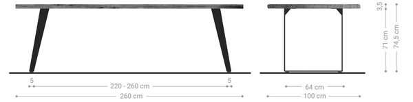 DELIFE Jídelní stůl Edge 260x100 akácie přírodní kov šikmý Live-Edge