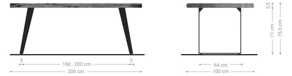 DELIFE Jídelní stůl Edge 200x100 XL akácie přírodní kov šikmý Live-Edge