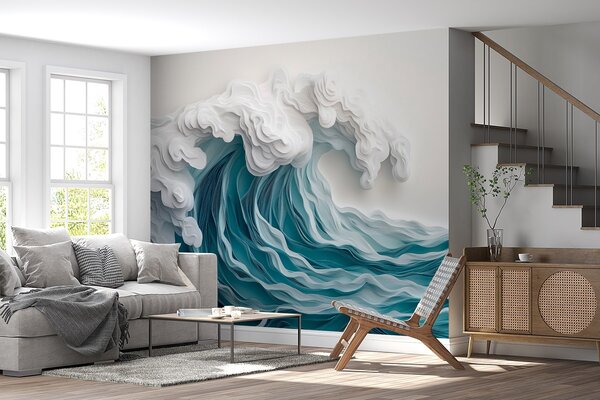 Fototapety Zpěněná oceánská vlna ve stylu papírového výřezu, Fototapety moře, w08694 : uwalls.cz
