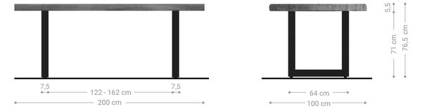 DELIFE Jídelní stůl Edge 200x100 XL akácie platinová nerezová ocel široký Live-Edge