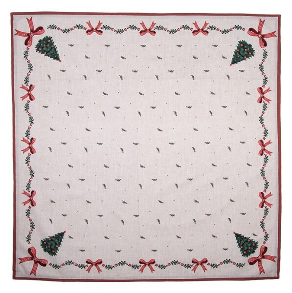 Béžový bavlněný ubrus s tradičním vánočním motivem Traditional Christmas Harmony – 100x100 cm