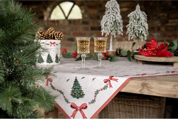 Béžový bavlněný ubrus s tradičním vánočním motivem Traditional Christmas Harmony – 100x100 cm