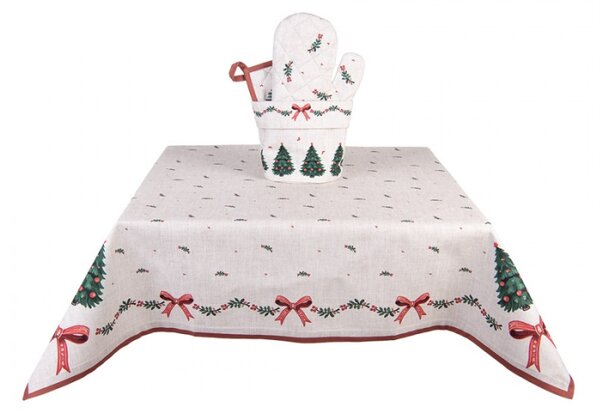 Béžový bavlněný ubrus s tradičním vánočním motivem Traditional Christmas Harmony – 100x100 cm