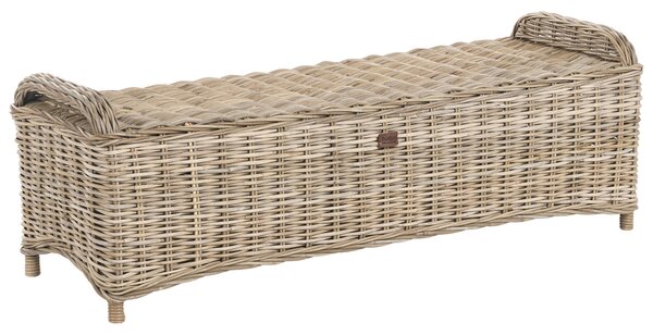 Zahradní lavička s polštářem SUSUA 150 cm s taburetem Ratan Přírodní
