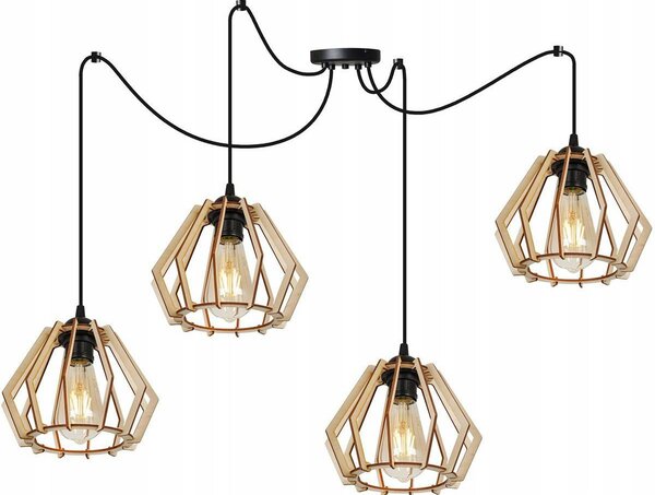 Závěsné svítidlo Timber, 4x dřevěné stínítko
