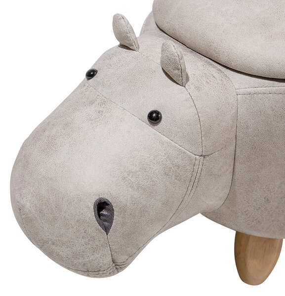 Zvířecí stolička s úložným prostorem HIPPO Umělá kůže Světle šedá Hroch
