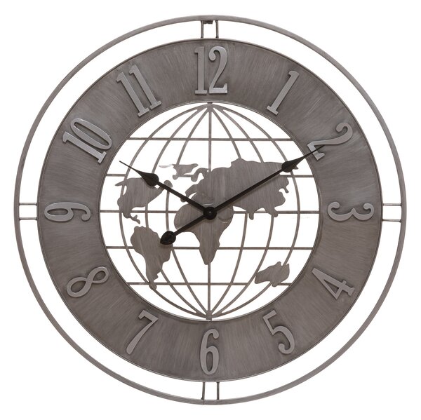 Nástěnné hodiny ZEMĚKOULE, Ø 68 cm, šedý