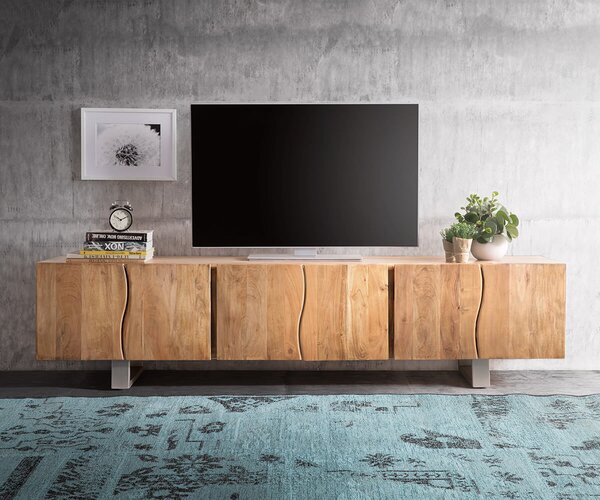 DELIFE TV stolek Live-Edge 220 cm akácie přírodní masivní 6 dvířek