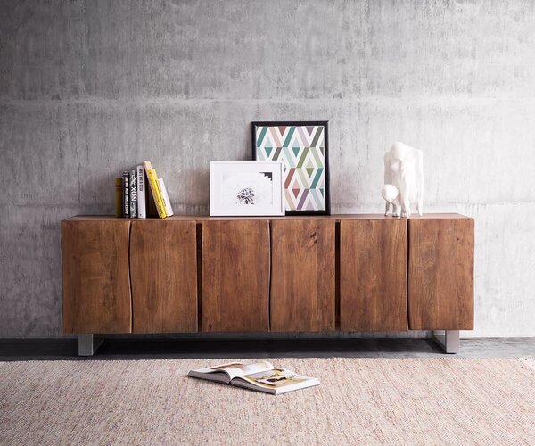 DELIFE Komoda Live-Edge 220 cm akácie hnědá masivní 6 dvířek