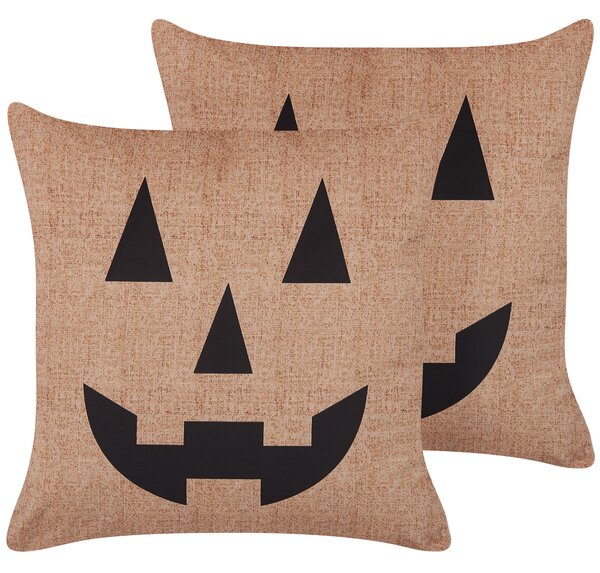 Sada 2 dekorativních polštářů SEBES Umělý samet 45 x 45 cm Béžová Abstraktní vzor