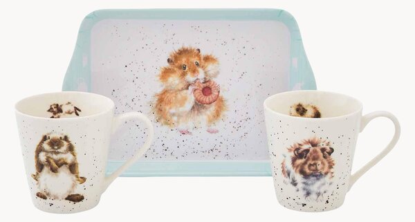 Sada porcelánových hrnků Diet Starts with Tray, 2 díly