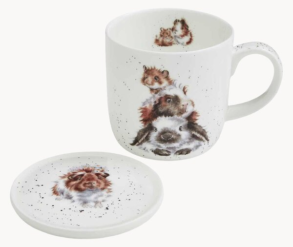 Sada hrnků z kostního porcelánu s podtácky Piggy In Middle, 3 díly