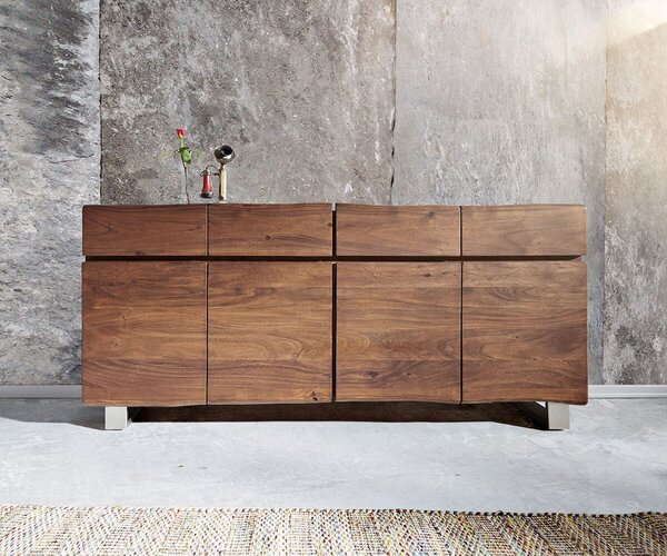 DELIFE Komoda Live-Edge 172 cm akácie hnědá 4 dvířka 4 zásuvky