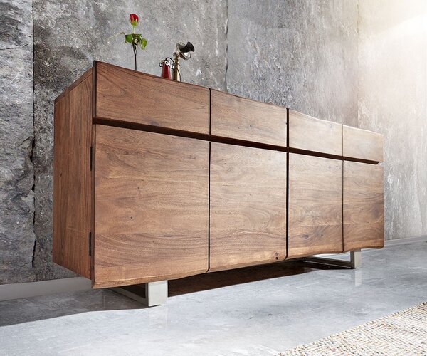 DELIFE Komoda Live-Edge 172 cm akácie hnědá 4 dvířka 4 zásuvky