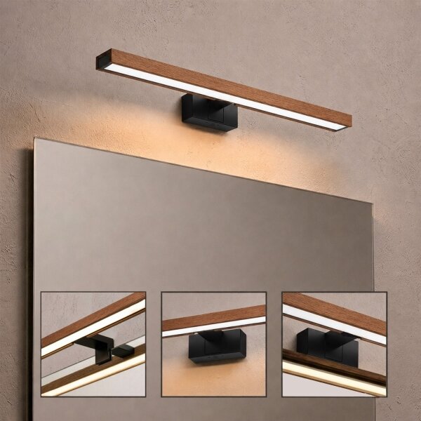 Brilagi-LED Koup osvět zrcad WOODY MIRROR 3v1 LED/12W/230V 60 cm IP44 černá/dub