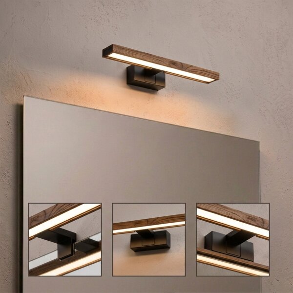 Brilagi-LED Koup osvět zrcadla WOODY MIRROR 3v1 LED/8W/230V 40 cm IP44 černá/dub