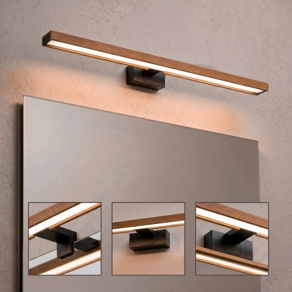 Brilagi-LED Koup osvět zrcad WOODY MIRROR 3v1 LED/15W/230V 80 cm IP44 černá/dub