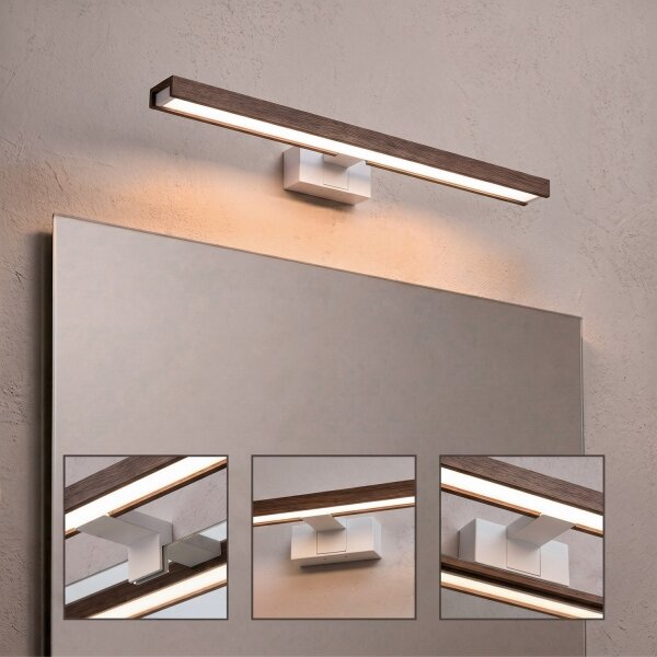 Brilagi-LED Koup osvět zrcad WOODY MIRROR 3v1 LED/12W/230V 60 cm IP44 bílá/dub