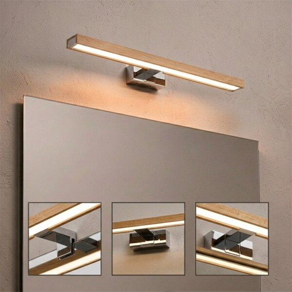 Brilagi-LED Koup osvět zrcad WOODY MIRROR 3v1 LED/12W/230V 60 cm IP44 chrom/dub