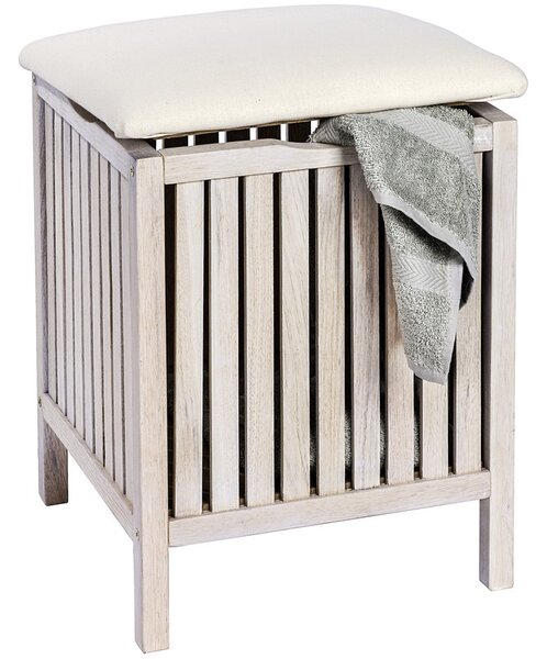 Dřevěný koš na prádlo se sedadlem NORWAY WHITE, 39 x 52 x 39 cm, WENKO