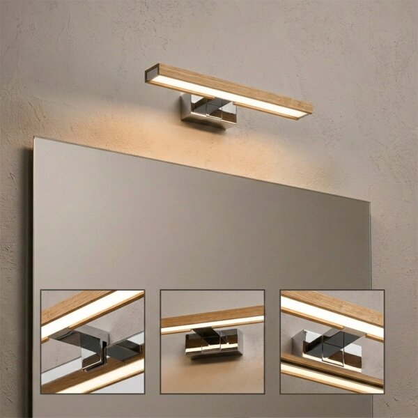 Brilagi-LED Koup osvět zrcadla WOODY MIRROR 3v1 LED/8W/230V 40 cm IP44 chrom/dub