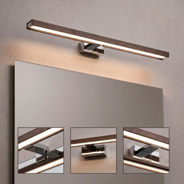 Brilagi -LED Koup osvět zrcad WOODY MIRROR 3v1 LED/12W/230V IP44 chrom/dub ořech