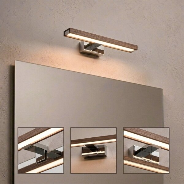 Brilagi-LED Koup osvět zrcad WOODY MIRROR 3v1 LED/8W/230V IP44 chrom/dub ořech