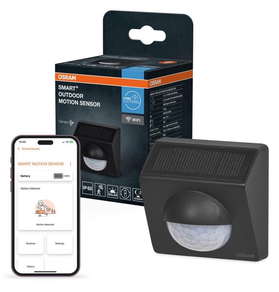 Osram - Venkovní solární senzor pohybu SMART+ 3,7V antracit IP65 Wi-Fi 800 mAh