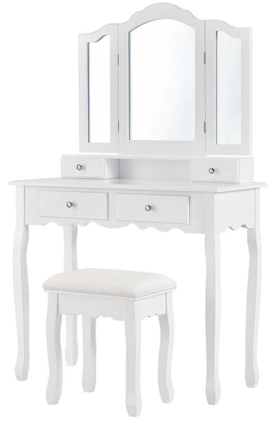 Toaletní stolek "Emma" bílý se zrcadlem a židličkou