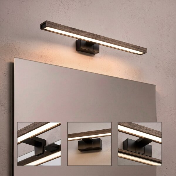 Brilagi -LED Koup osvět zrcad 3v1 WOODY MIRROR LED/12W/230V IP44 černá/dub ořech