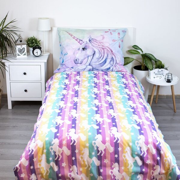 Bavlněné dětské povlečení na jednolůžko 140x200 cm Unicorn "Pastel Rainbow" – Jerry Fabrics