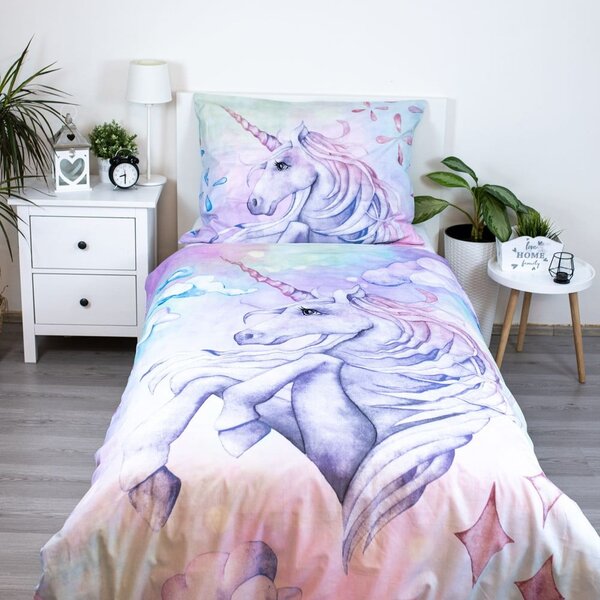 Bavlněné dětské povlečení na jednolůžko 140x200 cm Unicorn "Pastel Rainbow" – Jerry Fabrics