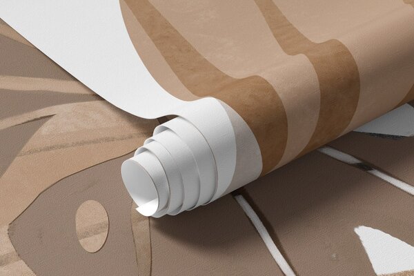 Fototapety Abstraktní design s různými tropickými listy v zemitých tónech hnědé, béžové a, Fototapety les, Fototapety tropické, w08738 : uwalls.cz