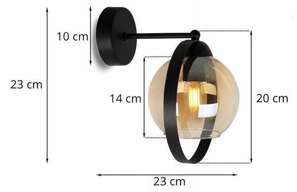 Nástěnné svítidlo Haga Ring 1, 1x medové skleněné stínítko (výběr ze 3 barev uchycení)
