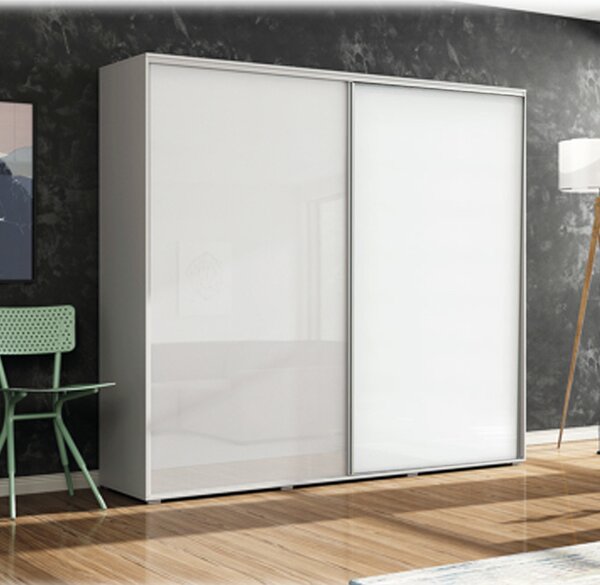 Skapski šatní skříň A7 100/215/62 s psouvnými dveřmi bez zrcadla bílá,bílý lesk akce
