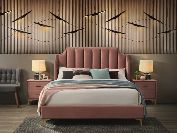Čalouněná postel MONAKO VELVET 160 x 200 cm barva staro růžová / zlatá