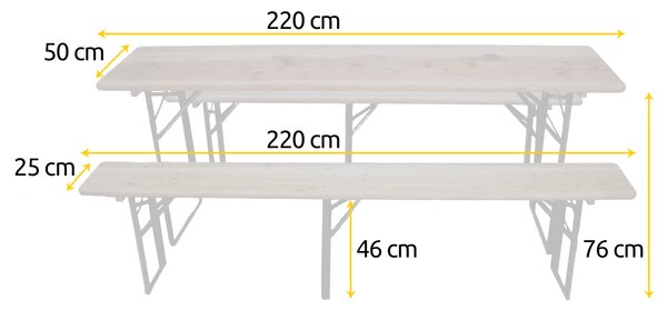 Hawaj Pivní set 220 x 50 x 25 cm 3 nohy na lavici
