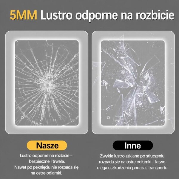 Erga Kalami, bezrámové LED zrcadlo s vyhříváním a dotykovým ovládáním, 80 × 60 cm, ERG-YKA-MR.KALAMI-60X80