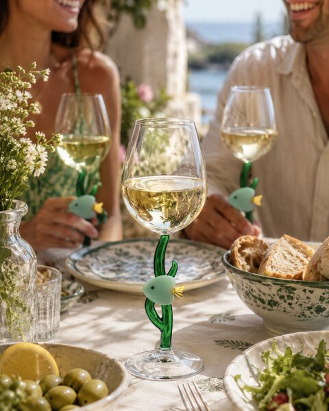 Ichendorf Milano dDesignové sklenice na bílé víno Marine Garden Stemmed Glass Green Fish